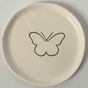 Butterfly Trinket Dish Davis Studio Fine Porcelain Hand Made 4” Embossed White